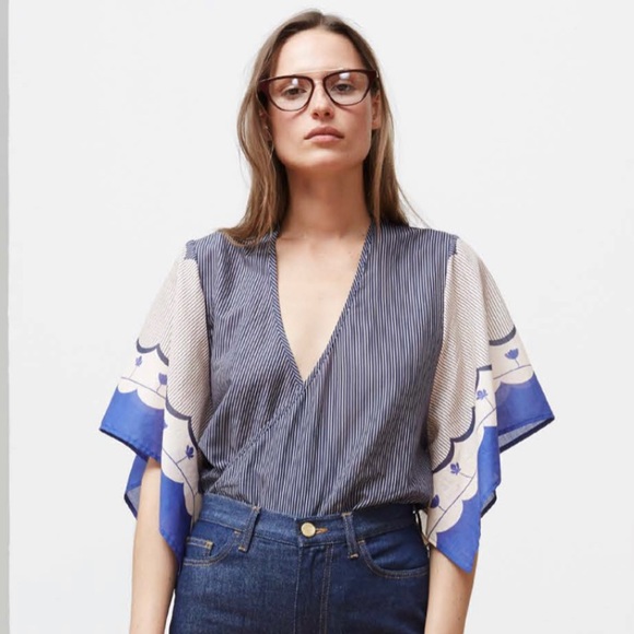 Rodebjer Malena Wrap Kimono Blouse in Border Blue - Picture 1 of 6